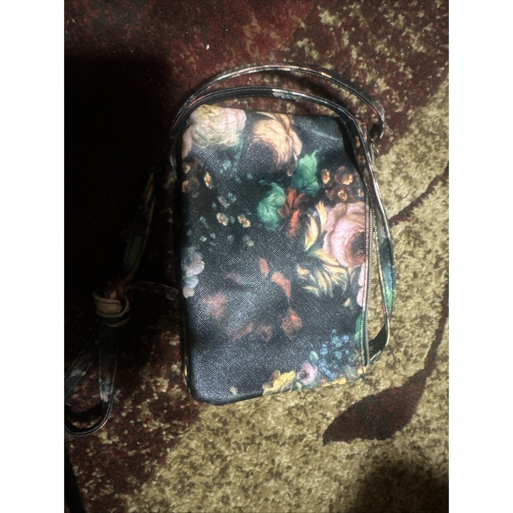 Unbranded Triple-Zip Floral Gusseted Crossbody Bag Multicolor Small